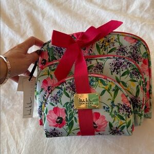 Nicole Miller Floral Cosmetic Bag Set with Pink Accents